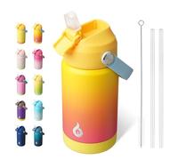 BJPKPK Insulated Water Bottle with Straw Lid, 12oz Thermos Water Cups with Soft Nozzle, Flex Handle & Non-Slip Boot, BPA Free Leak Proof Stainless Steel Metal Thermos, Tumblers, Cups,Rainbow