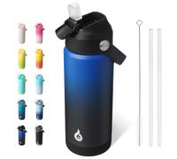 BJPKPK Insulated Water Bottle with Straw Lid, 18oz Thermos Water Bottles, Flex Handle & Non-Slip Boot, BPA Free Leak Proof Stainless Steel Metal Thermos, Tumblers, Cups,Black Blue