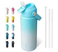 BJPKPK Insulated Water Bottle with Straw Lid, 18oz Thermos Water Bottles with Soft Nozzle, Flex Handle & Non-Slip Boot, BPA Free Leak Proof Stainless Steel Metal Tumblers, Cups,Sea Salt