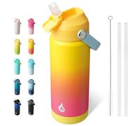 BJPKPK Insulated Water Bottle with Straw Lid, 18oz Thermos Water Bottles with Soft Nozzle, Flex Handle & Non-slip Boot, BPA Free Leak Proof Stainless Steel Metal Thermos, Tumblers, Cups,Rainbow