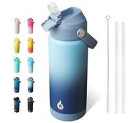 BJPKPK Insulated Water Bottle with Straw Lid, 18oz Thermos Water Bottles with Soft Nozzle, Flex Handle & Non-Slip Boot, BPA Free Leak Proof Stainless Steel Metal Thermos, Tumblers, Cups,Sky