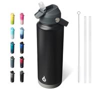 BJPKPK Insulated Water Bottle with Straw Lid, 40oz Large Thermos, BPA Free Leak Proof Stainless Steel Metal Water Bottles, Tumblers, Cups, Flasks for Travel, Sports,Black