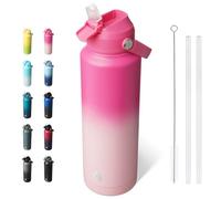 BJPKPK Insulated Water Bottle with Straw Lid, 40oz Large Thermos, BPA Free Leak Proof Stainless Steel Metal Water Bottles, Tumblers, Cups, Flasks for Travel, Sports,Cherry