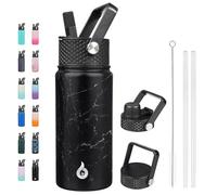 BJPKPK Insulated Water Bottles with Straw Lid, 18oz Stainless Steel Metal Water Bottle, Cold Hot Thermos with 3 Lids, Leak Proof BPA Free Travel Cup, Wide Mouth Flasks, Thermos -Midnight