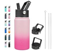 BJPKPK Insulated Water Bottles with Straw Lid, 18oz Stainless Steel Metal Water Bottle, Cold Hot Thermos with 3 Lids, Leak Proof BPA Free Travel Cup, Wide Mouth Flasks, Thermos -Cherry