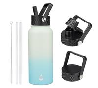 BJPKPK Insulated Water Bottles with Straw Lid, 32oz Cups Metal Large Water Bottle with 3 Lids, Reusable Leak Proof BPA Free Thermos, Stainless Steel Tumblers for Sports, Gym, Travel-Mint