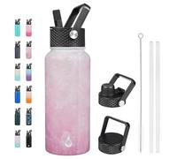 BJPKPK Insulated Water Bottles with Straw Lid, 32oz Metal Large Water Bottle with 3 Lids, Reusable Cups Leak Proof BPA Free Thermos, Stainless Steel Tumblers for Sports, Gym, Travel-Blossom