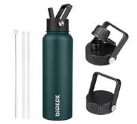 BJPKPK Insulated Water Bottles with Straw Lid, 40oz Stainless Steel Water Bottles with 3 Lids, BPA Free Leakproof Thermos, Tumblers, Cups for Sports, Gym- Army Green