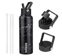 BJPKPK Insulated Water Bottles with Straw Lid, 40oz Stainless Steel Water Bottles with 3 Lids, BPA Free Leakproof Thermos, Tumblers, Cups for Sports, Gym- Midnight