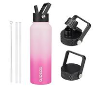 BJPKPK Insulated Water Bottles with Straw Lid, 40oz Stainless Steel Water Bottles with 3 Lids, BPA Free Leakproof Thermos, Tumblers, Cups for Sports, Gym- Cherry
