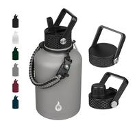BJPKPK Insulated Water Bottles with Straw Lid, 50oz Large Water Cups, Stainless Steel Vacuum Bottles, Hot & Cold Thermos with 3 Lids and Paracord Handle,Gray