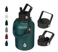 BJPKPK Insulated Water Bottles with Straw Lid, 50oz Large Water Jug, Stainless Steel Vacuum Bottles, Hot & Cold Thermos with 3 Lids and Paracord Handle,Army Green