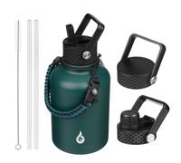 BJPKPK Insulated Water Bottles with Straw Lid, 50oz Large Water Jug, Stainless Steel Vacuum Cups, Hot & Cold Thermos with 3 Lids and Paracord Handle,Army Green