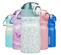 BJPKPK Water Bottle with Straw 14oz Insulated Water Bottles Reusable Stainless Steel Metal Thermos with Leak Proof Lockable Lid and Carry Handle,Light Blue Leopard