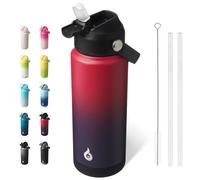 BJPKPK Water Bottle with Straw Lid, 24oz Vacuum Insulated Water Bottles, Metal Stainless Steel Thermos for Sports, Travel, BPA Free Leak Proof Thermos, Cups, Flasks, Tumblers,Charming Red