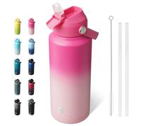 BJPKPK Water Bottle with Straw Lid, 32oz Vacuum Insulated Water Bottles, Metal Stainless Steel Thermos for Sports, Travel, BPA Free Leak Proof Thermos, Cups, Flasks, Tumblers,Cherry