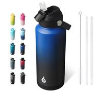 BJPKPK Water Bottle with Straw Lid, 32oz Vacuum Insulated Water Bottles, Metal Stainless Steel Thermos for Sports, Travel, BPA Free Leak Proof Thermos, Cups, Flasks, Tumblers,Black Blue