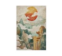 BJQUITGF Celestial Temple Oriental Mountain Red Sun And Cloud Canvas Poster Bedroom Decor Landscape Office Room Decor Gift 20x30inch(50x75cm)