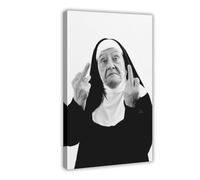 BJQUITGF Funny Nun Middle Fingers Vintage Canvas Poster Bedroom Decor Landscape Office Room Decor Gift 12x18inch(30x45cm)