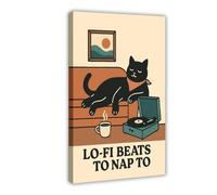BJQUITGF Lo-Fi Beats To Nap To Black Cat Canvas Poster Wall Art Decor Print Picture Paintings for Living Room Bedroom Decoration 08x12inch(20x30cm)