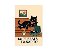 BJQUITGF Lo-Fi Beats To Nap To Black Cat Canvas Poster Wall Art Decor Print Picture Paintings for Living Room Bedroom Decoration 24x36inch(60x90cm)