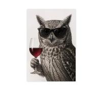 BJQUITGF Owl Wine Glass Cool Funny Canvas Poster Wall Art Decor Print Picture Paintings for Living Room Bedroom Decoration 24x36inch(60x90cm)