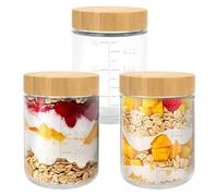BJSSBJH 3-Pack Overnight Oats Containers with Airtight Lids, 16 OZ Wide Mouth Glass Jars with Measurement Markings, Glass Food Containers for Snack Salad Spice Sugar Food Yogurt Meal Prep (3)