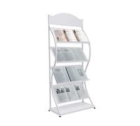 BJTDLLX Floor-Standing Magazine Rack 4 Tier Brochure Display Rack, Literature Display Stand Magazine Display Stand, Newspaper Stand for Homes, Bookstores, Libraries (White)| UK Stock