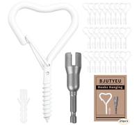 BJUTYEU 25 Pack Heart Shaped Screw Hooks for Hanging, 2.36 Inch Metal Ceiling Hooks for Outdoor String Lights, Plants, Keys and Decorations, Hanging Hooks for Indoor and Outdoor Use (White)