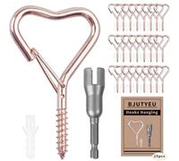 BJUTYEU Hooks for Hanging - Ceiling Hooks for Outdoor Decor, Metal Key Hook, Decorative Plant Hanging, Clothes Hook, Heart-Shaped Screw Hooks Easy Installation (Rose Gold, 25Pcs)