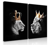 BJVJKSU Black and White Lion Wall Art, Canvas Print, King and Queen Lion Couple, Ready to Hang (16x24in), Bedroom, Living Room, Office