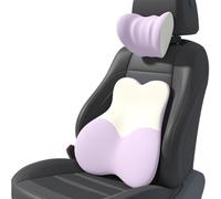 BJWU 2Pcs Memory Foam Car Neck Pillow Headrest & Lumbar Support Pillow, Ergonomic Back Support Cushion with Adjustable Strap, Universal Fit for Vehicle & Office Chair, Car Seat Accessories (Purple)