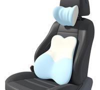 BJWU 2Pcs Memory Foam Car Neck Pillow Headrest & Lumbar Support Pillow, Ergonomic Back Support Cushion with Adjustable Strap, Universal Fit for Vehicle & Office Chair, Car Seat Accessories (Blue)