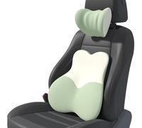 BJWU 2Pcs Memory Foam Car Neck Pillow Headrest & Lumbar Support Pillow, Ergonomic Back Support Cushion with Adjustable Strap, Universal Fit for Vehicle & Office Chair, Car Seat Accessories (Green)