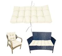 BJWU Garden Chair Cushions with High Back - 106x53cm Waterproof Thick Seat & Back Cushions for Indoor/Outdoor, Tufted Replacement Pads with Ties Suitable for Rattan Furniture (Beige)