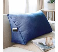 BJWU Large Triangular Sofa Cushion Backrest Pillow Headboard Pillows Reading Pillow Lumbar Back Support Upholstered Daybed Sit Up Book Pillows with Removable Cover (39.3×13.7×7.87in,Dark Blue)