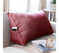 BJWU Large Triangular Sofa Cushion Backrest Pillow Headboard Pillows Reading Pillow Lumbar Back Support Upholstered Daybed Sit Up Book Pillows with Removable Cover (23.5×13.7×7.87in,Dark Red)