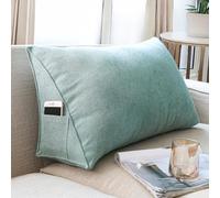 BJWU Large Triangular Sofa Cushion Backrest Pillow Headboard Pillows Reading Pillow Lumbar Back Support Upholstered Daybed Sit Up Book Pillows with Removable Cover (Lake Blue,23.5×13.7×7.87in)