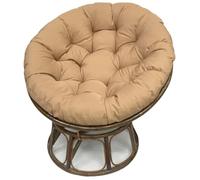 BJWU Waterproof Thick Overstuffed Round Papasan Chair Cushions - with Fixing Straps & Wipe-Clean Surface - 47.2" x 47.2" Seat Pads for Egg Chairs, Swivel & Rattan Furniture (Khaki,120x120cm)