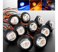 BJZ 3/4" Round Trailer Marker LED Lights Amber to Blue Dual Color Side Clearance Tail Bullet Light 12V 4LED Indicator Light w/Clear Lens for Trailer Truck Van RV ATV Bus, 10Pcs