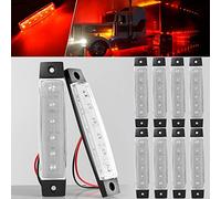 BJZ LED Trailer Marker Lights Red 6 Led Side Marker Clearance Light Bar 12V 3.8" Front Rear Signal Indicator Light Strip Waterproof for Trailer Truck Van Pickup ATV UTV RV, 10Pcs w/Clear Lens