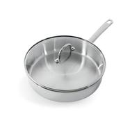 BK Bright Stainless Steel 28cm Sauté Pan with Lid,Induction Suitable, Polished Exterior, Stay Cool Handle, Professional Cooking, 18/10 Stainless Steel, Oven Safe up to 230°C, Broiler Safe, Silver