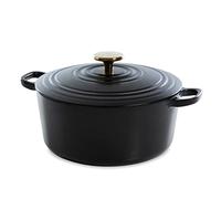 BK Cookware German Enamelled Iron, 28 cm/6.7 Litre Dutch Oven Casserole Dish with Lid, Gold Knob, Induction, Dishwasher & Oven Safe, Pitch Black