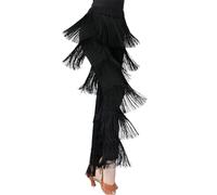 BK FASO Women Latin Dance Pants Tassels Fringe Ballroom Tango Salsa Elastic Waist Practice Performance Trousers, Black, L