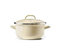 BK Indigo Dutch Heritage Round German Enamelled Casserole with Lid with PFAS-Free Ceramic Non-Stick Coating, 22 cm/3.3 Litre, Induction, Dishwasher Safe, Oven Safe, Cream
