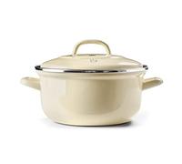 BK Indigo Dutch Heritage Round German Enamelled Casserole with Lid with PFAS-Free Ceramic Non-Stick Coating, 26 cm/5.2 Litre, Induction, Dishwasher Safe, Oven Safe, Cream