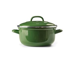 BK Indigo Dutch Heritage Round German Enamelled Casserole with Lid with PFAS-Free Ceramic Non-Stick Coating, 24 cm/4.2 Litre, Induction, Dishwasher Safe, Oven Safe, Green