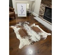 BK.LEATHER NEW 100% NATURAL COWHIDE RUGS BROWN AUSTRALIAN COWS FUR SKINS CARPET AREA S-3XL (Chromatic Brown & White, Small : 115-105 cm)
