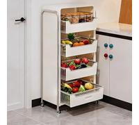 BK&MF 3-5-Tier Rolling Kitchen Cart with Wheels, Multi-Layer Mobile Storage Organizer Removable Drawer for Fruits, Vegetables, Pantry, Kitchen, Bathroom,White,4 Tier