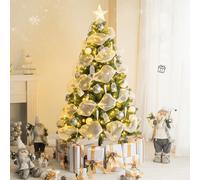 BK&MF 4-9.8Ft Full PVC Artificial Christmas Tree,Pre-Decorated with All Ornaments & Tree Skirt, Hinged Artificial Xmas Tree for Home Holiday Party Decor,Green,150cm(5Ft)